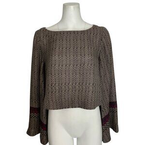 Free People Stars Aligned Bell Sleeve Crop Top S Mocha Combo